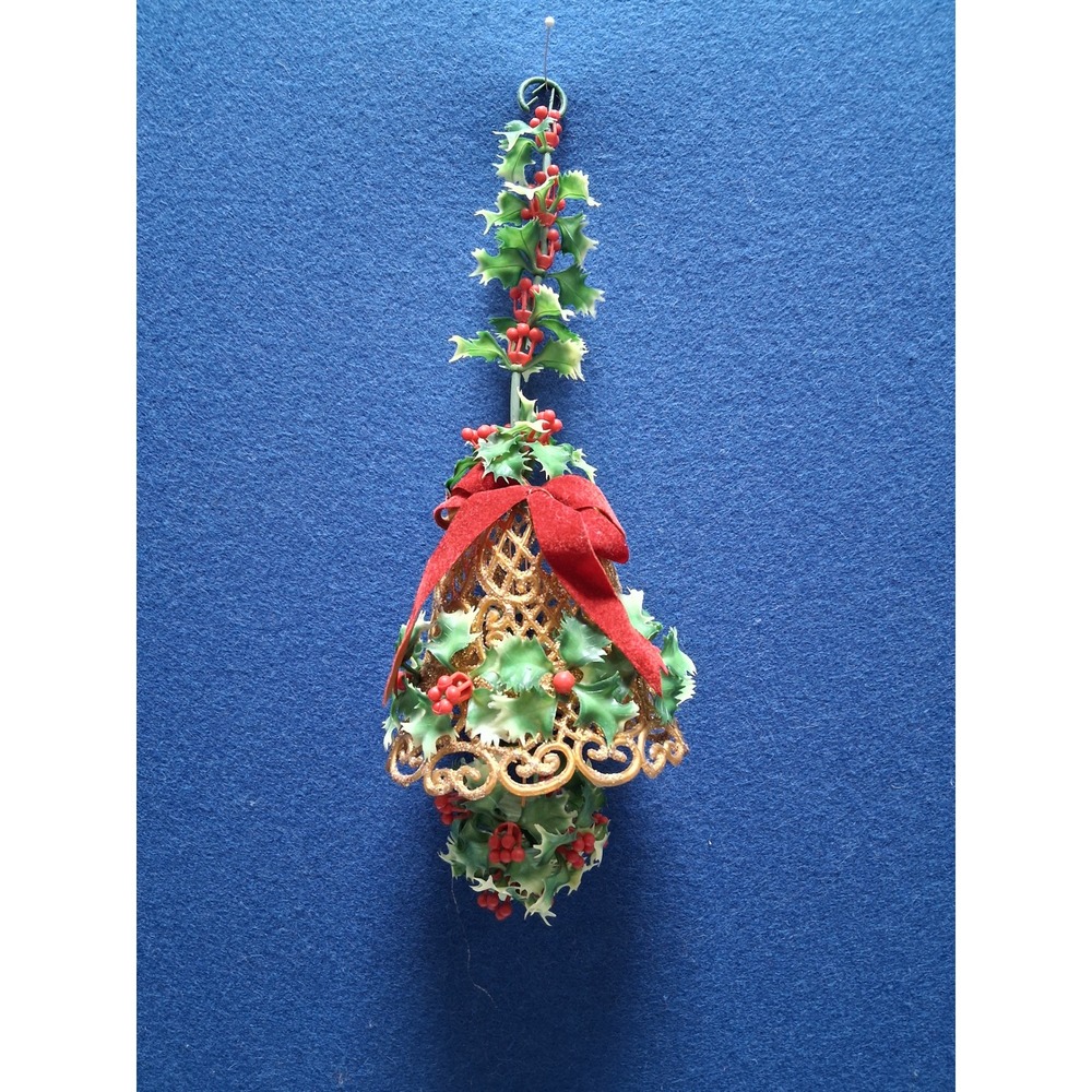 Unbranded Christmas Mistletoe Bell Gold Green Red Holly Berry Velvet Bow 10in